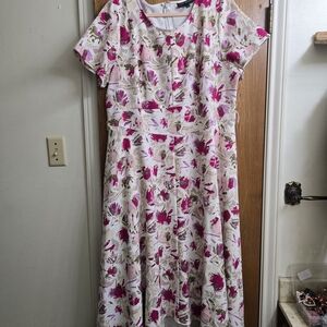 Lane Bryant Pink and White Floral Midi Dress